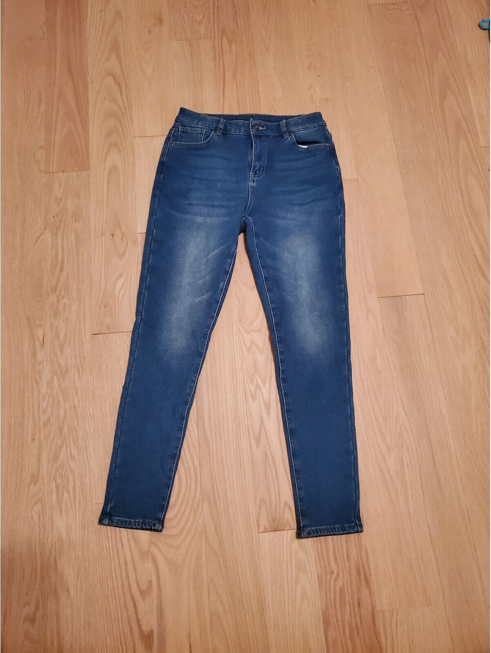 Blue Cotton Blend Fleece Lined Skinny Jeans